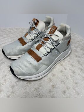 On Running Women’s Athletic Sneakers in Light Gray with Brown Accents